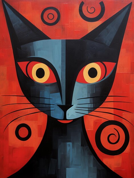 painting of a cat with orange eyes and black ears generative ai