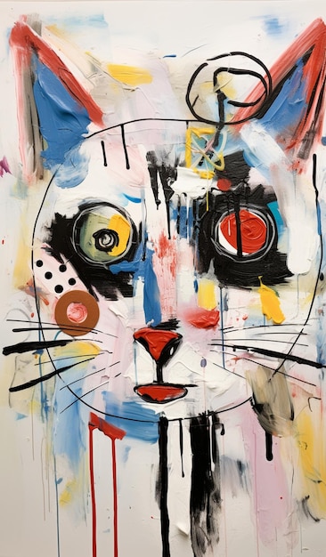 painting of a cat with a red nose and a black nose generative ai