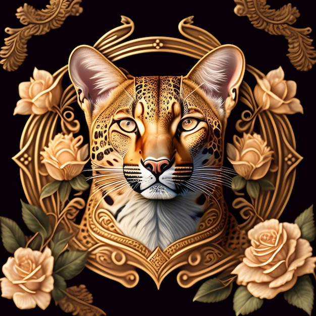 A painting of a cat with roses on it