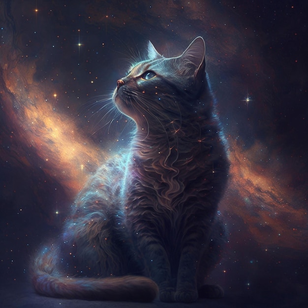 A painting of a cat with the word stars on it