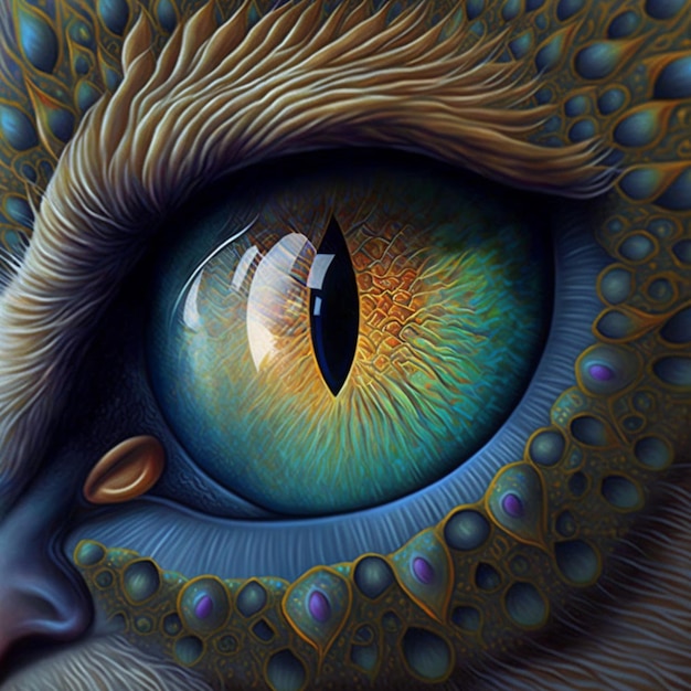 Painting of a cats eye with a pattern of bubbles generative ai