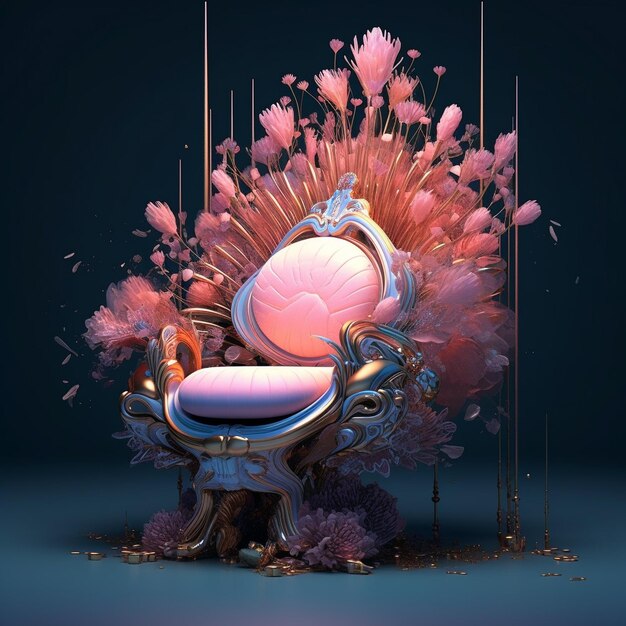 a painting of a chair with a pink heart on it