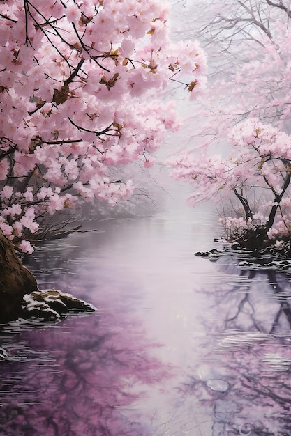 a painting of cherry blossom by person