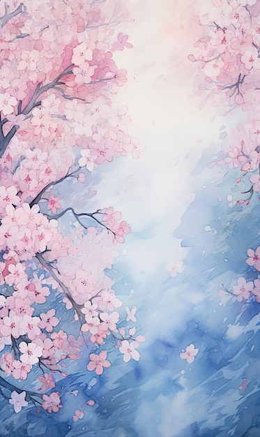 その後ろに空がある桜の花の木の絵