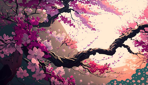 A painting of a cherry blossom tree