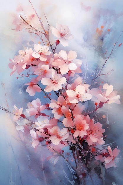Картина дерева в цвете вишни