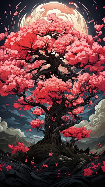 桜の花というタイトルの桜の木の絵画