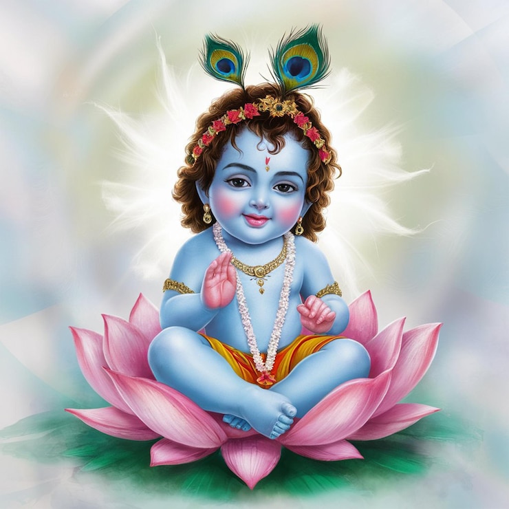 Photo a painting of a child with a blue body and a lotus flower