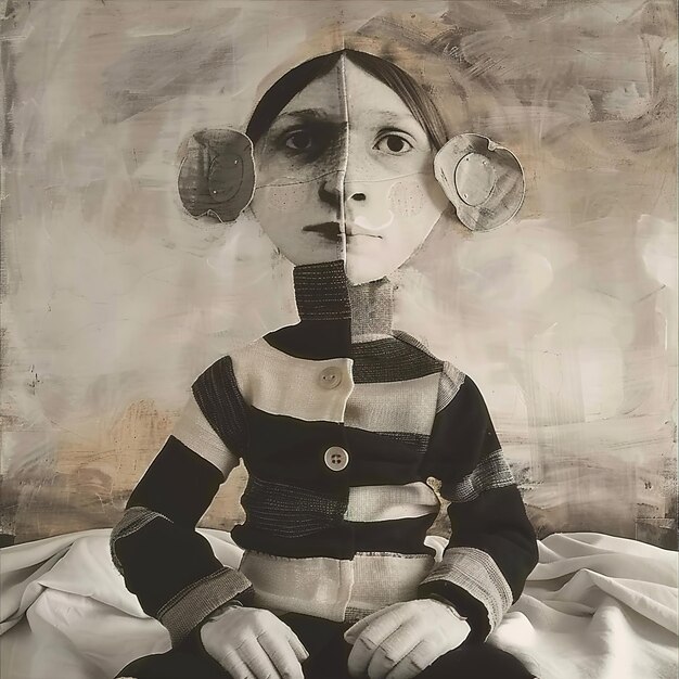 Photo a painting of a child with a mask on it