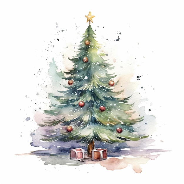 Картина рождественской елки с подарками под ней генеративный ИИ