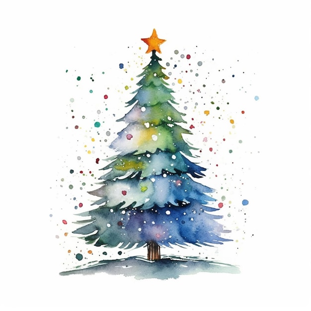 Картина новогодней елки со звездой наверху генеративный искусственный интеллект