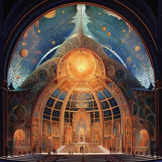 Painting of a church with a large dome and a clock generative ai