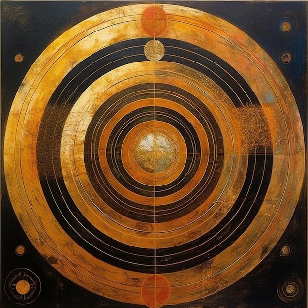 a painting of a circle with circles and lines.