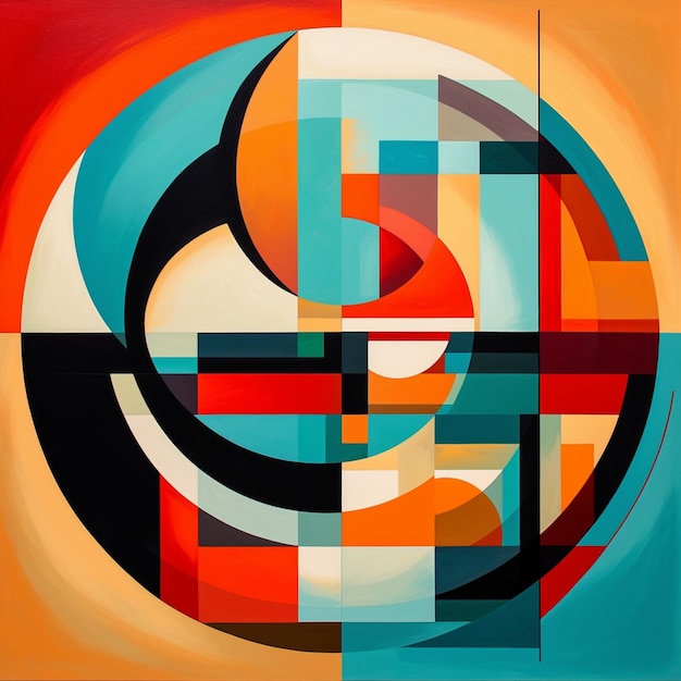 Painting of a circle with a geometric design in orange generative ai