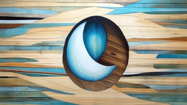 A painting of a circle with the word moon on it