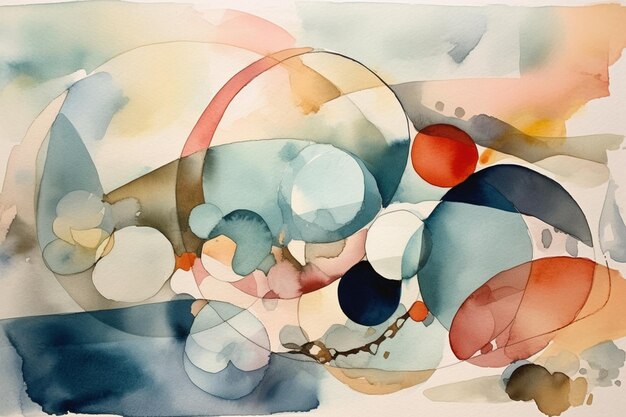 A painting of circles and circles with a red circle on the bottom.