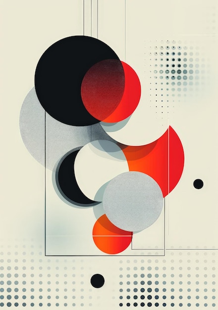 Photo a painting of circles and squares with a black and red circle in the middle