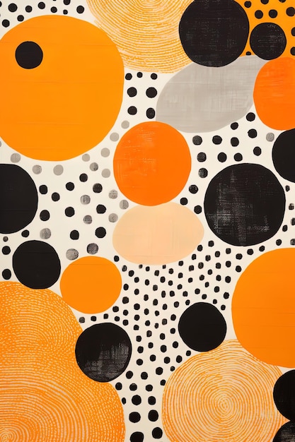 a painting of circles with black dots on it