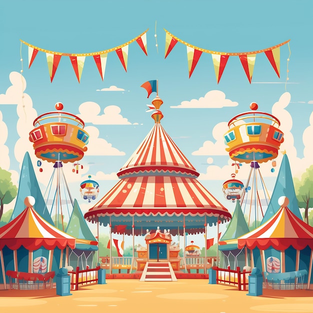 a painting of a circus tent with a circus tent in the background