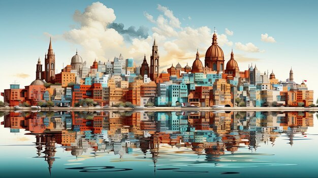 A painting of a city on a body of water generative ai image