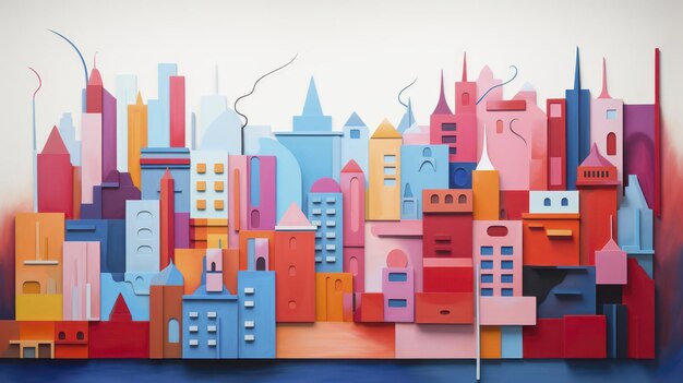 Photo a painting of a cityscape with buildings painted on it