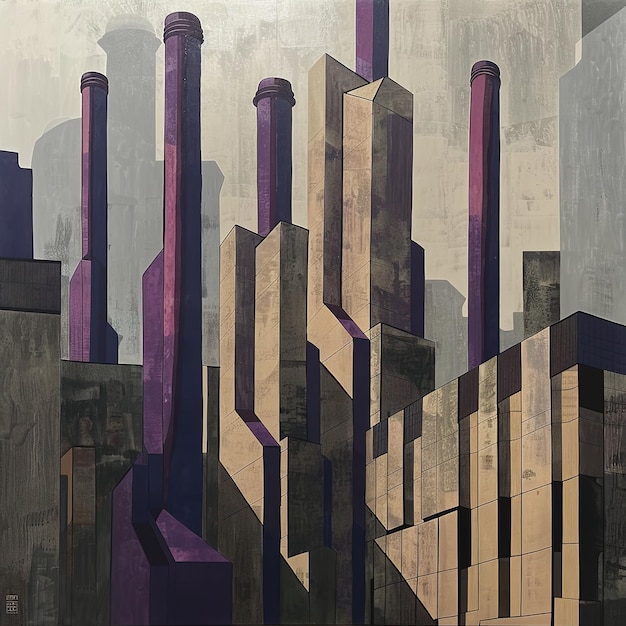 Photo a painting of a cityscape with the words  smoke stacks  on it