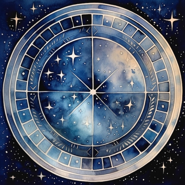 painting of a clock with a sky background and stars in the middle generative ai