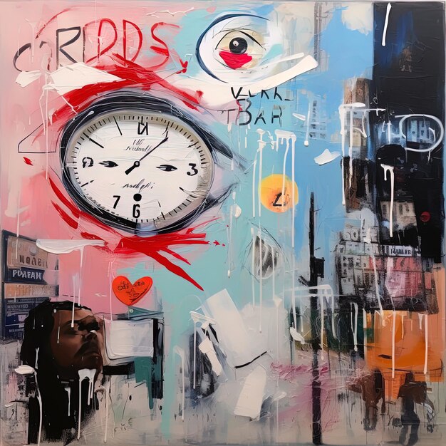 Photo a painting of a clock with the word  da  on it