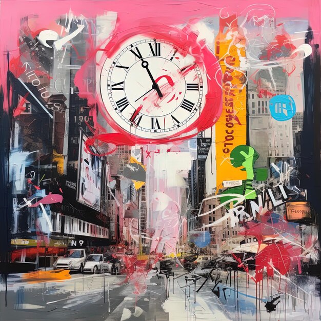 a painting of a clock with the word tokyo on it