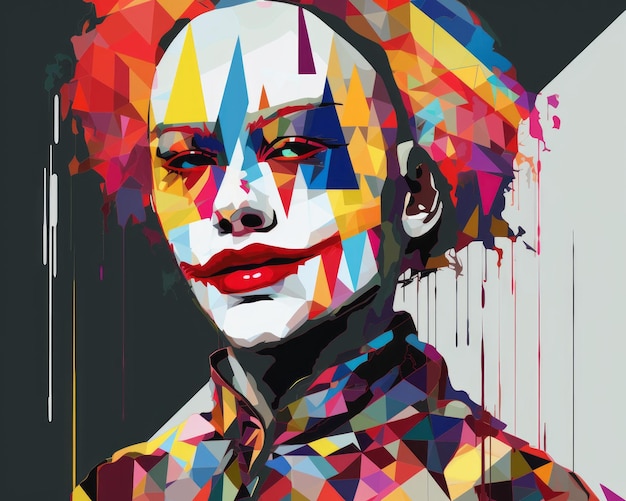 a painting of a clown with red hair