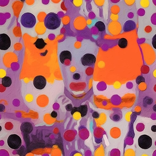 Painting of clowns with polka dots and a clown mask generative ai