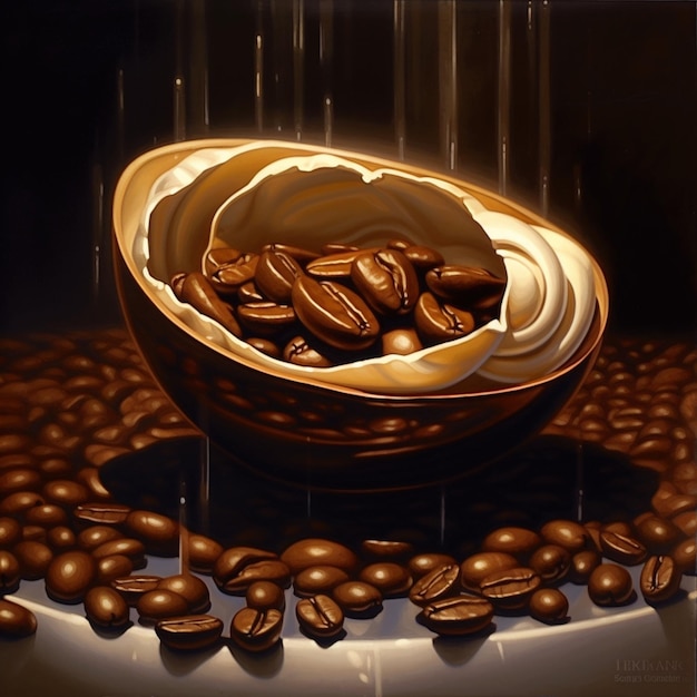 A painting of coffee beans with the words " coffee " on it.