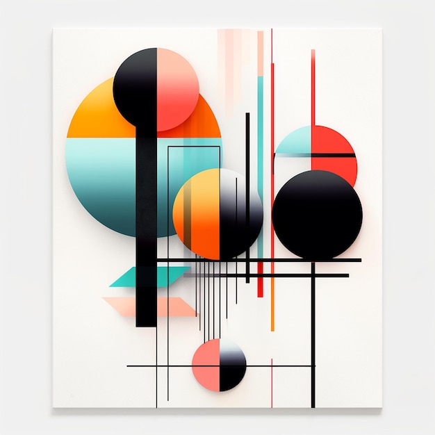 a painting of a colorful abstract art with circles and lines.