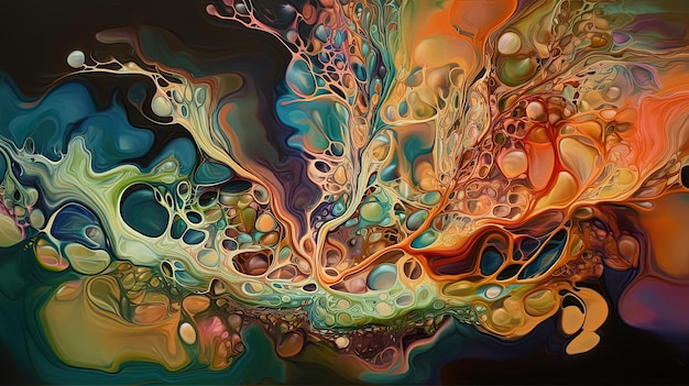 A painting of a colorful abstract painting with the words'art of creation'on it