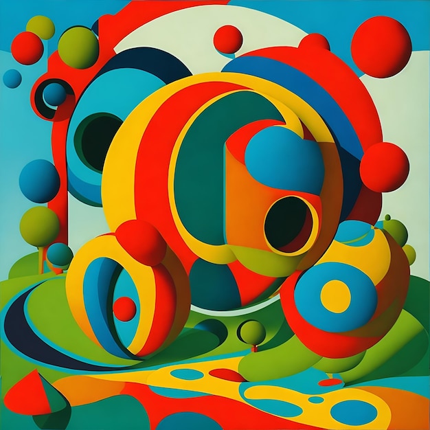 A painting of a colorful ball