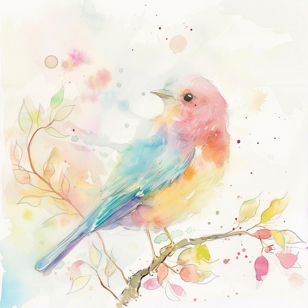 枝の上に座っている色とりどりの鳥の絵 葉が生じる