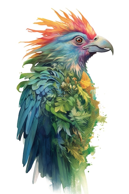 A painting of a colorful bird on a white background Generative AI image