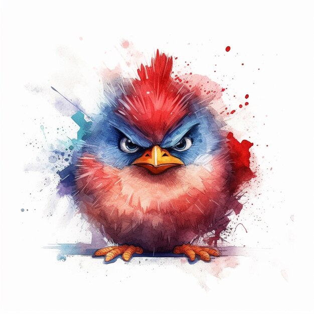 painting of a colorful bird with a big angry face generative ai