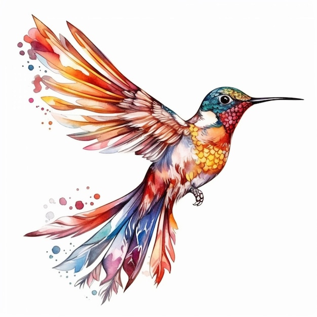 a painting of a colorful bird with long wings and a long beak generative ai