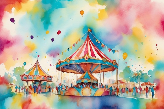 Photo a painting of a colorful circus tent with a colorful background