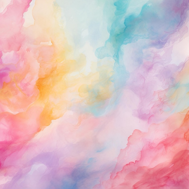 Painting of a colorful cloud filled sky with a single plane generative ai