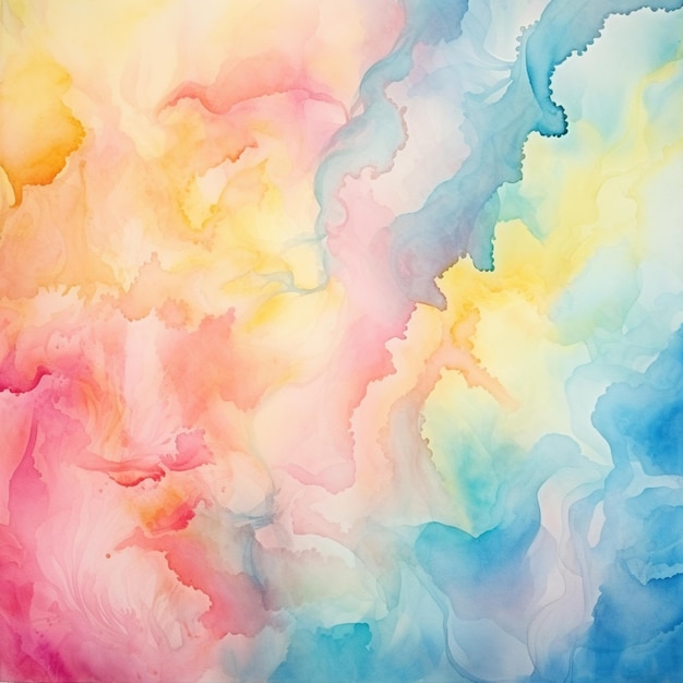 Painting of a colorful cloud filled sky with a single plane generative ai