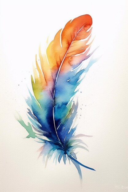 Painting of a colorful feather on a white background generative ai