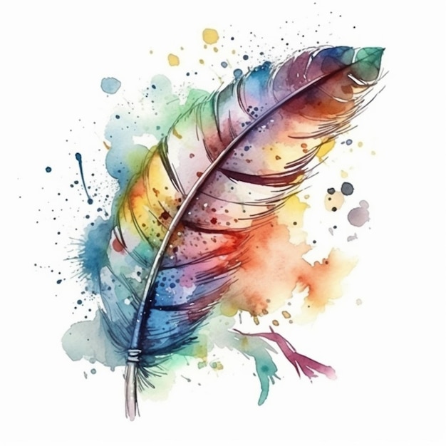 Photo a painting of a colorful feather with watercolor paint on it generative ai