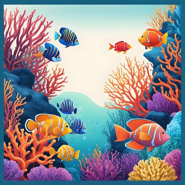 Painting of colorful fish and corals