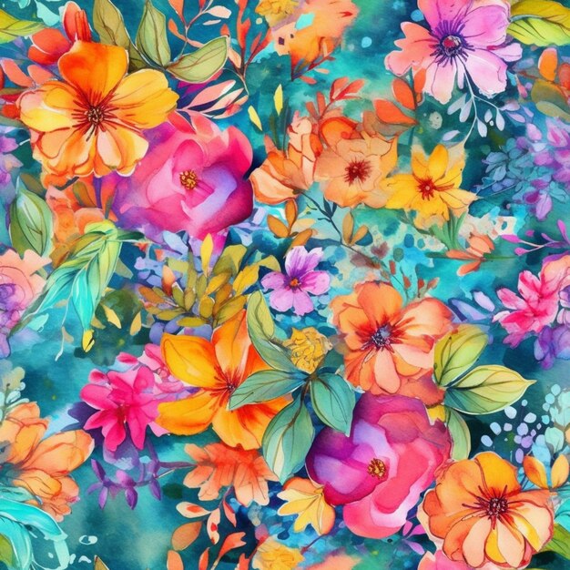 a painting of a colorful floral pattern with lots of flowers generative ai