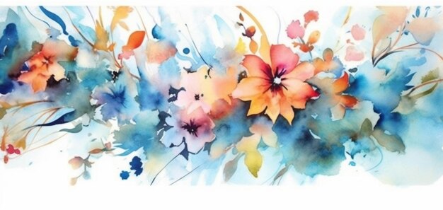 Живопись красочной цветочной композиции с синими и оранжевыми цветами, генеративный искусственный интеллект