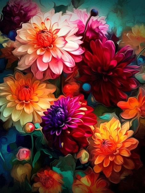 A painting of a colorful flower.