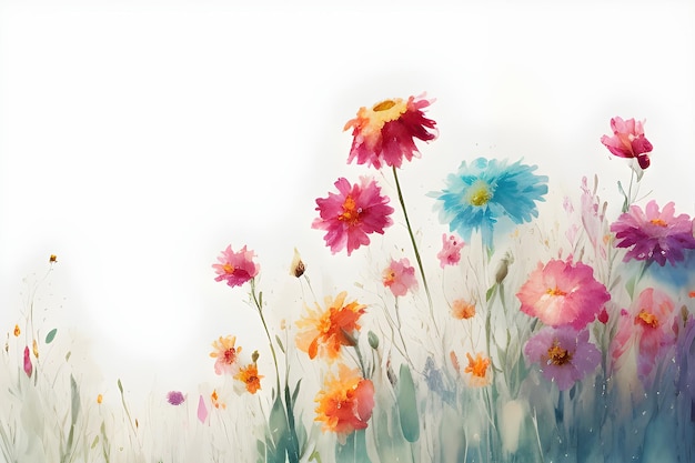 Painting of colorful flowers in a field