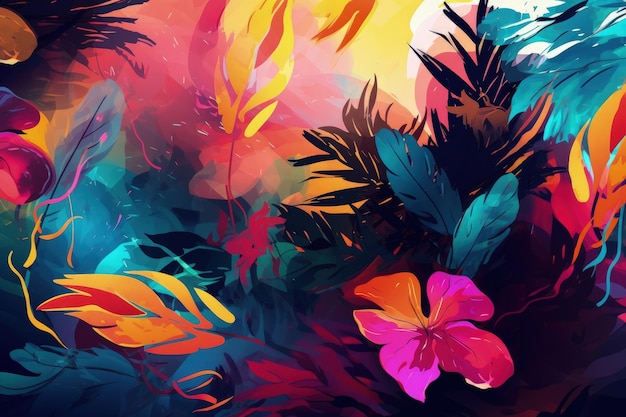 A painting of colorful flowers and leaves generative AI